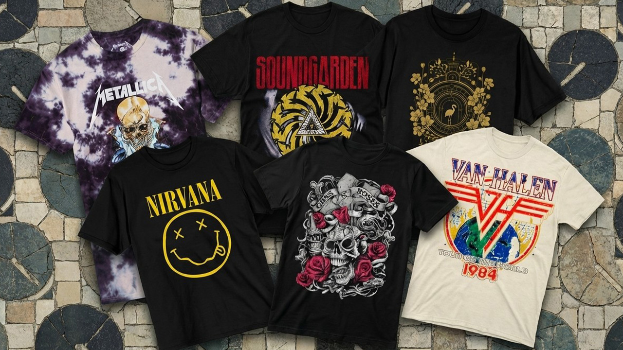 Music t-shirts header image with Louder background