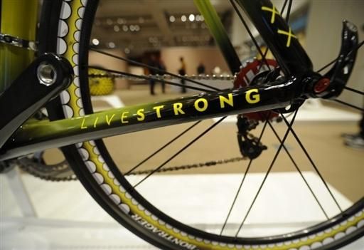 Brian Donnelly: KAWS painted bike. Used at the Milano-Sanremo and the first stage of Castilla y Le&oacute;n, where Armstrong crashed and broke his collarbone.