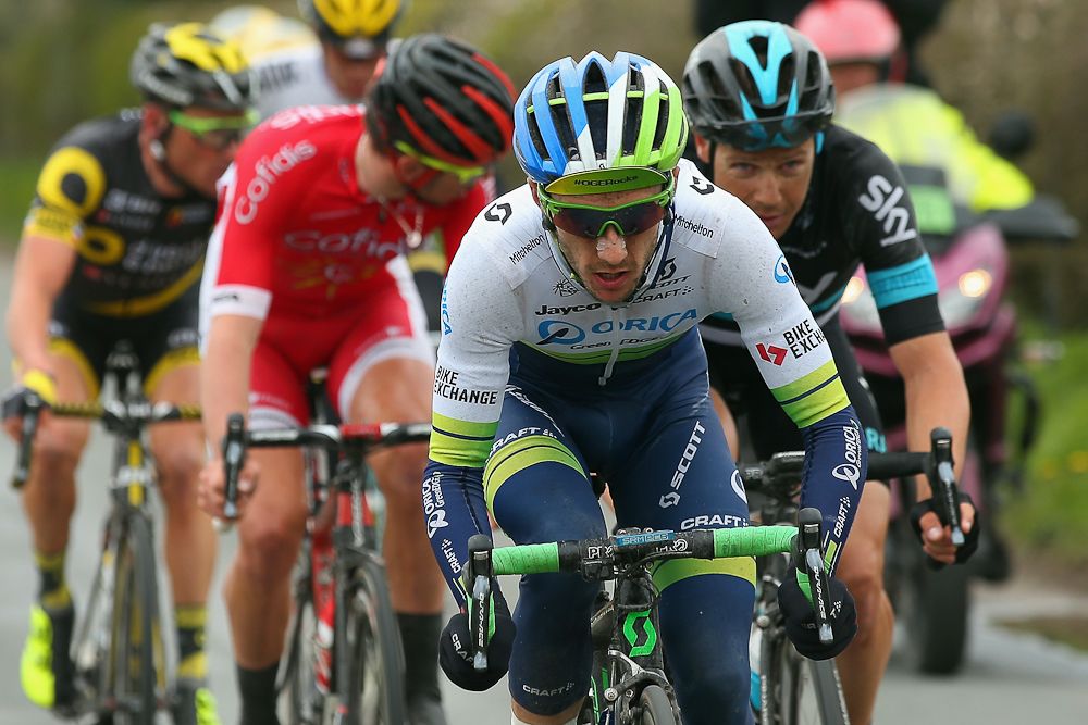 Adam Yates drives the breakaway on the final day in Yorkshire