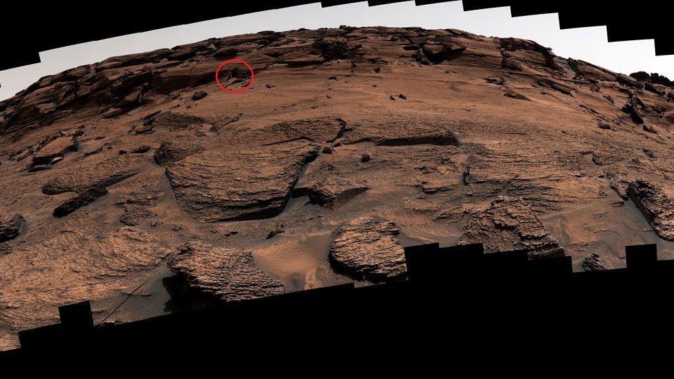The "dog door" feature discovered by NASA's Curiosity rover in the East Cliffs in Gale Crater on Mars.