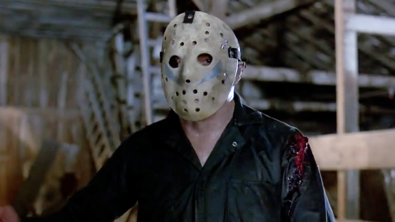 The killer, famously not Jason Voorhees, in Friday the 13th Part V: A New Beginning (1985).