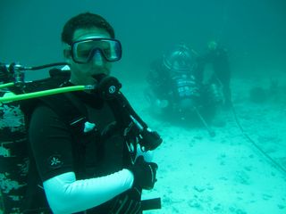 NEEMO 16 Diver with Sub in Background