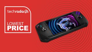 The MSI Claw A1M on a red background with a TechRadar deals badge.