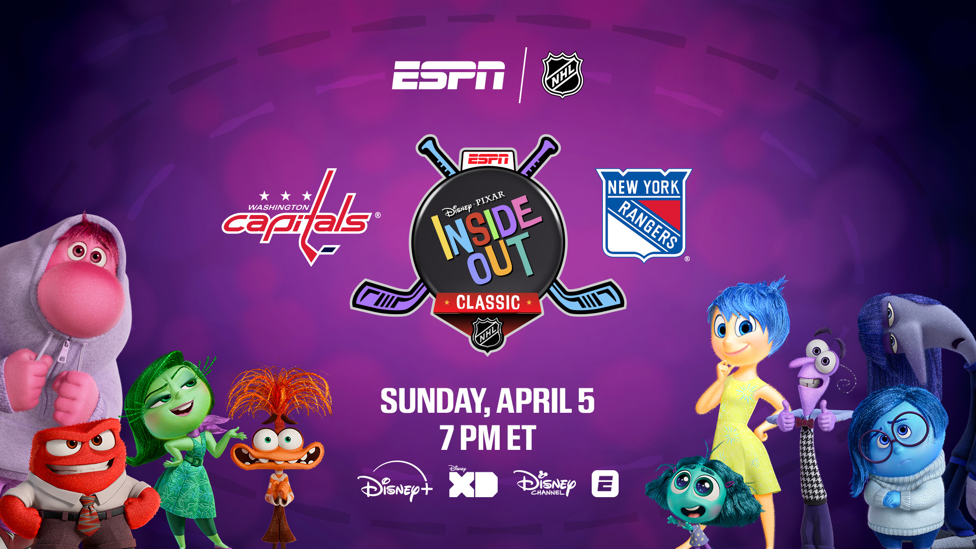 Graphic showing the "Inside Out Classic", an animated version of a NHL game using characters from "Inside Out".