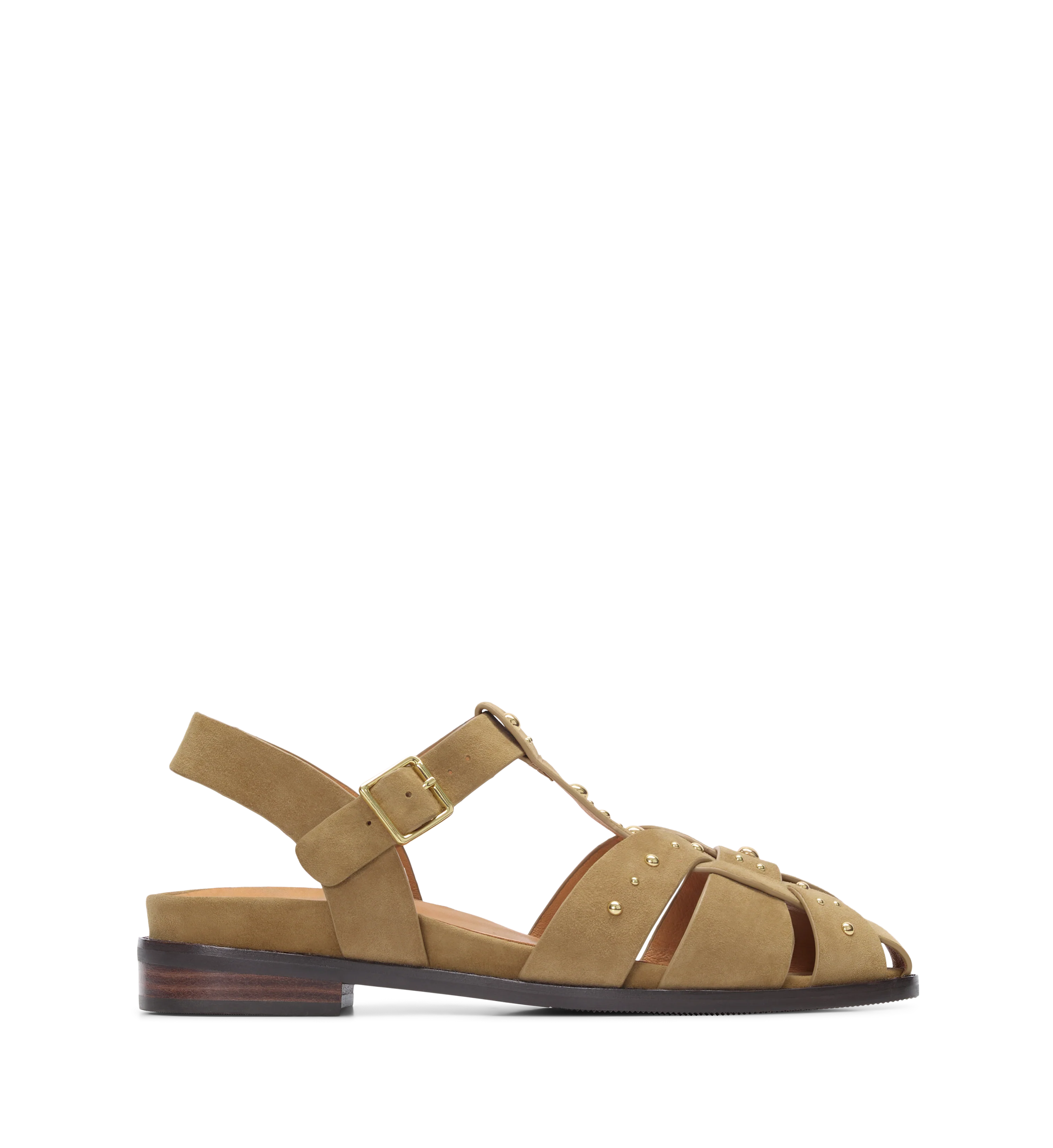 Bared Footwear, Cettia Camel Suede &amp;amp; Hardware Casual Flats