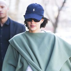 Kendall Jenner wearing a mint green coat in NYC