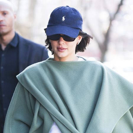 Kendall Jenner wearing a mint green coat in NYC