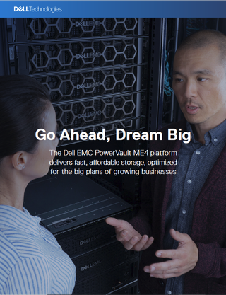 Whitepaper cover with title over image of two colleagues talking in front of a Dell EMC server