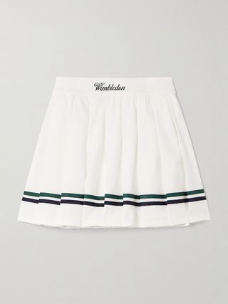 White Grosgrain-Trimmed Pleated Stretch Recycled Tennis Skirt