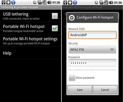Android 2.2 hotspot settings