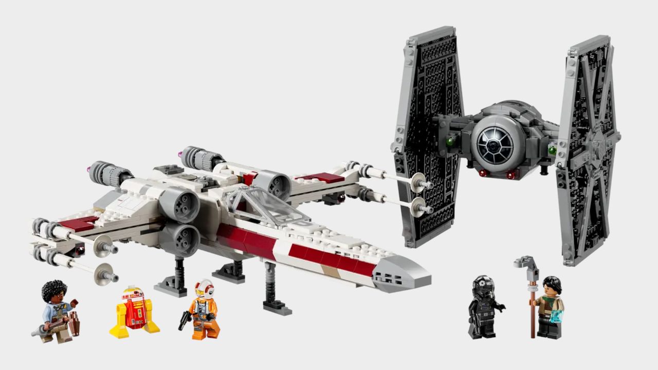 Lego TIE Fighter &amp; X-Wing Mash-up set on a plain background