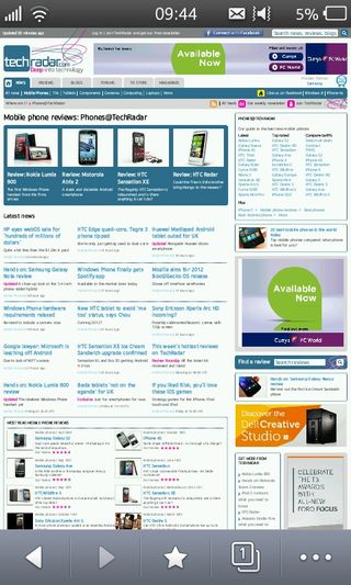 Samsung wave iii web page full screen tall