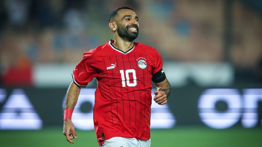 Mo Salah of Egypt celebrates after scoring a goal.