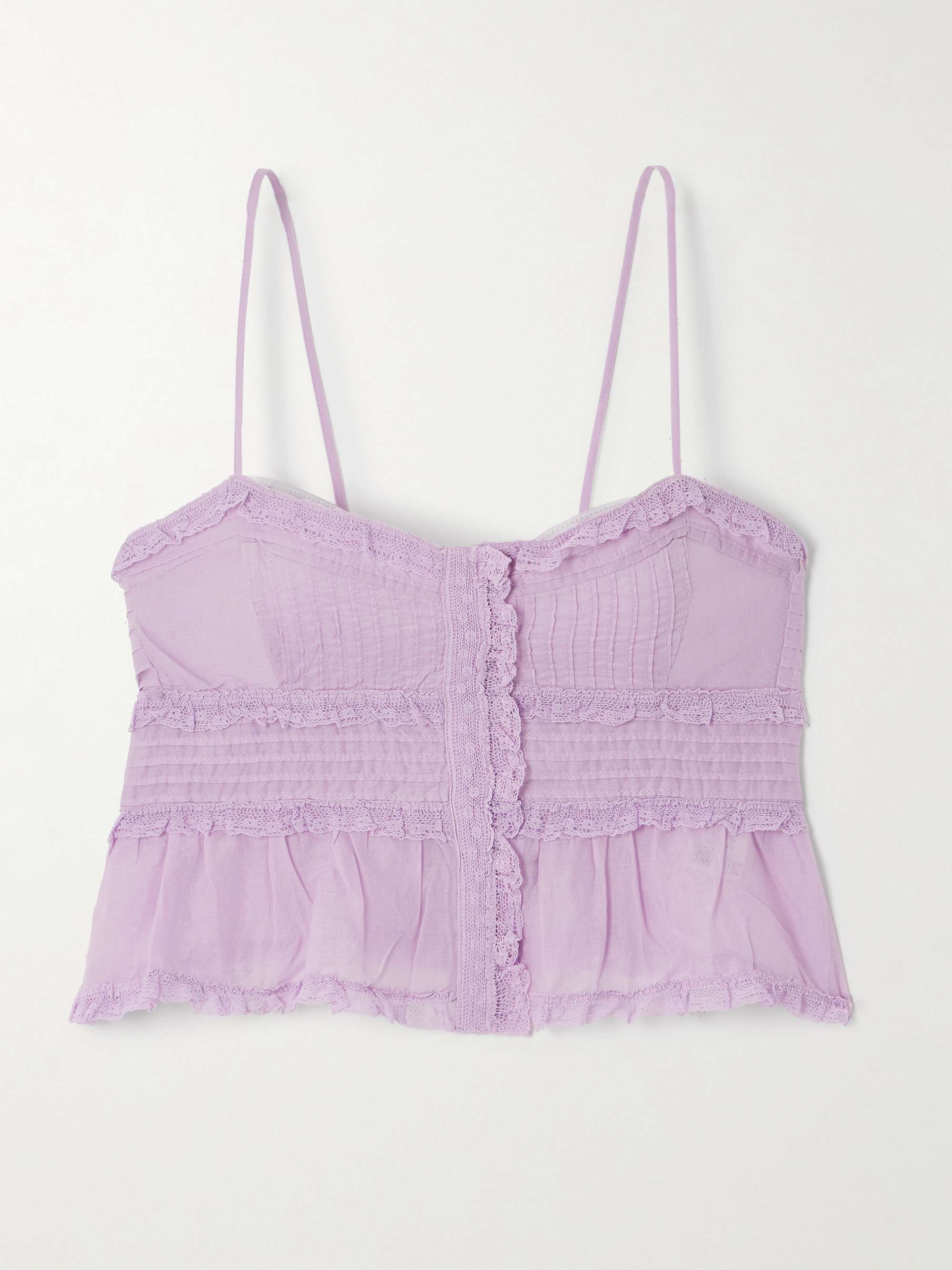Gloria Crocheted Lace-Trimmed Pintucked Cotton-Voile Top