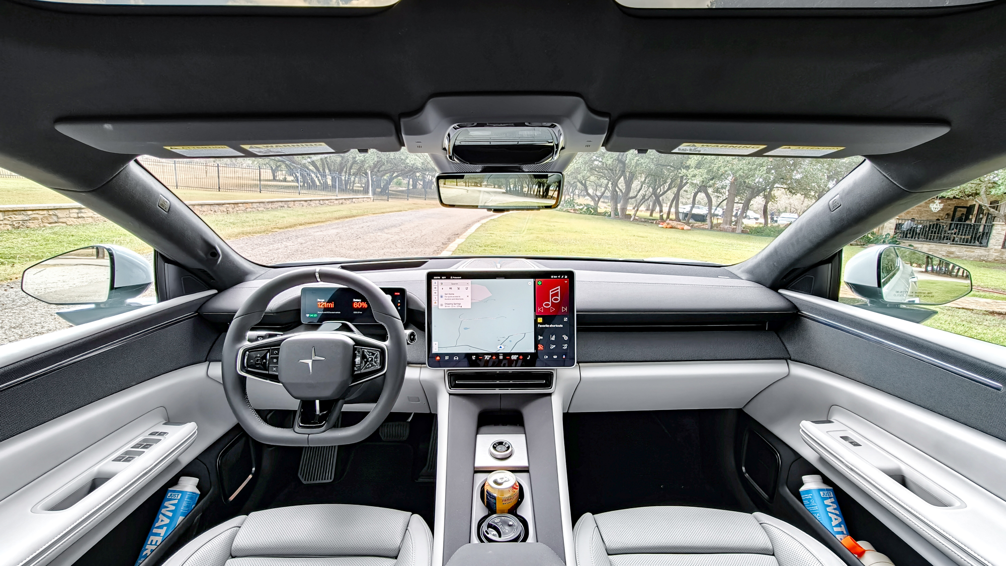 2026 Polestar 4 front seats with digital rearview mirror.