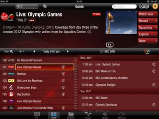iPad TV guide from Virgin TV Anywhere