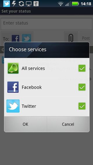 Motorola defy+ social networking app set status