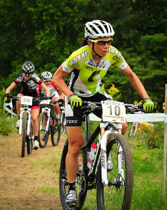 Amanda Sin (Scott 3Rox Racing) on one of the grassy climbs