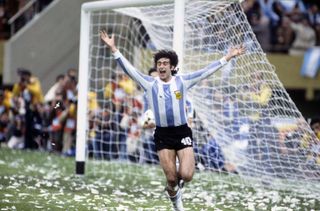 Mario Kempes celebrates after scoring for Argentina against the Netherlands in the 1978 World Cup final.