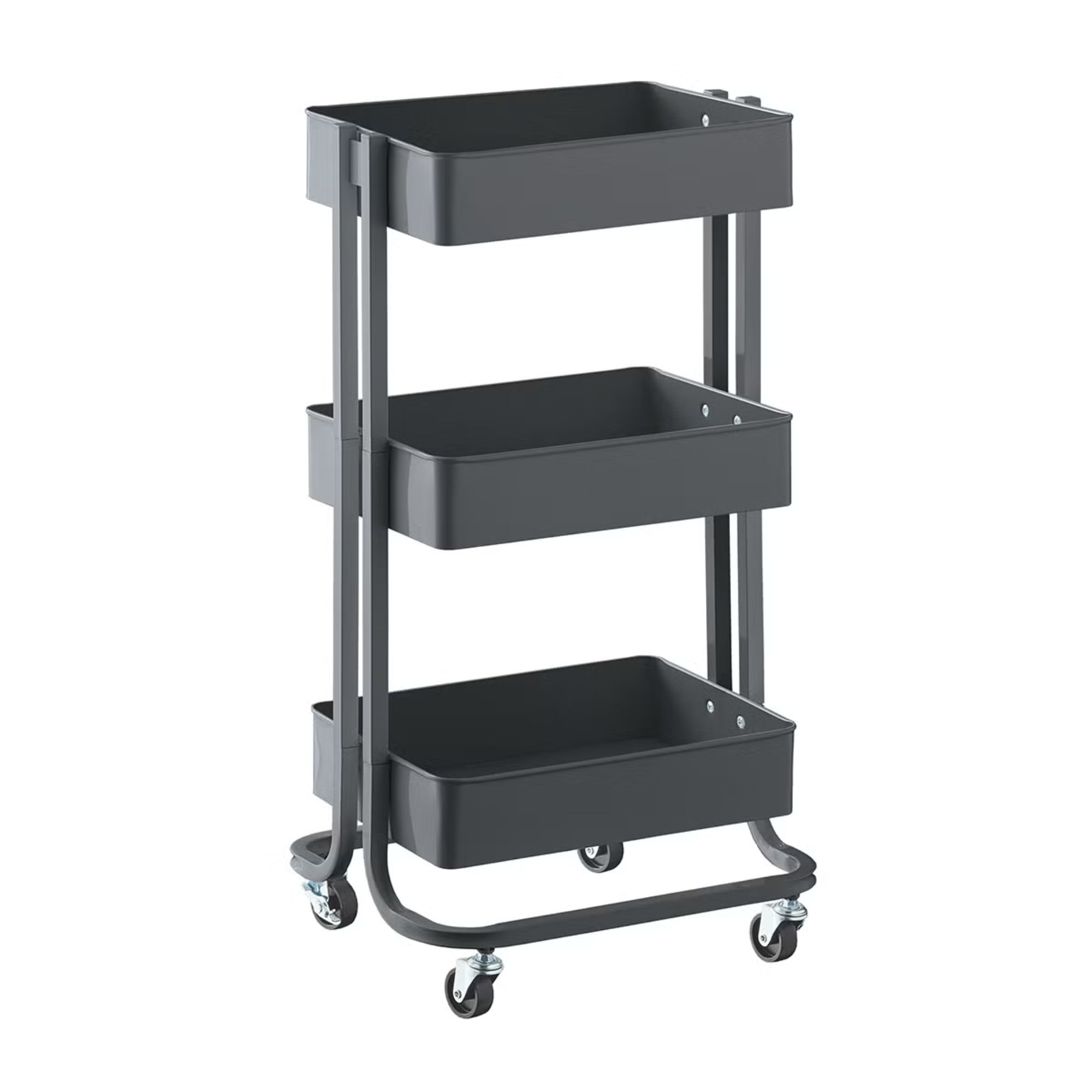 A black three-tier rolling cart