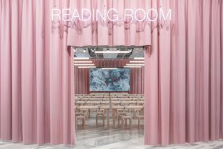 Stockholm design week 2024 pink curtained reading room