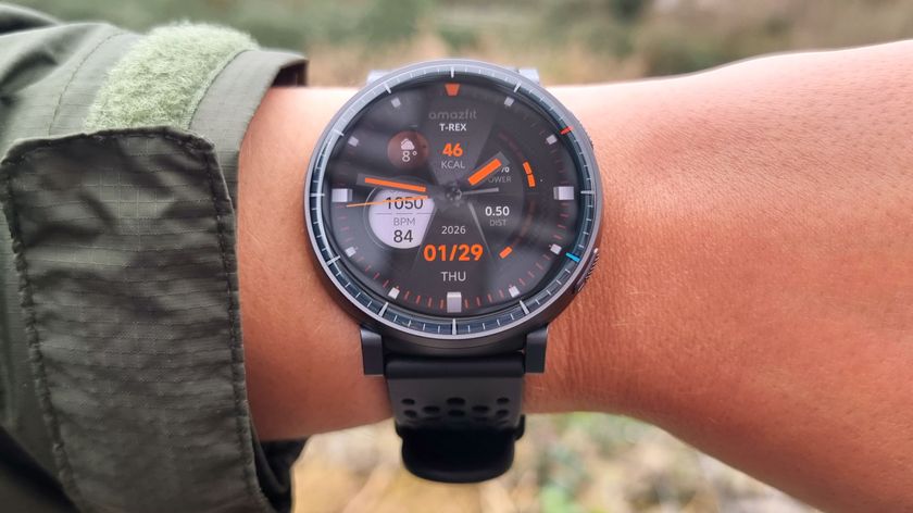A close-up picture of our reviewer wearing the Amazfit Active Max smartwatch