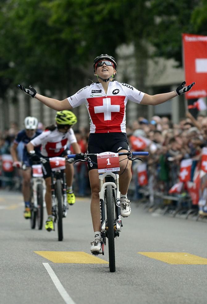 Kathrin Stirnemann (Switzerland) celebrates second place