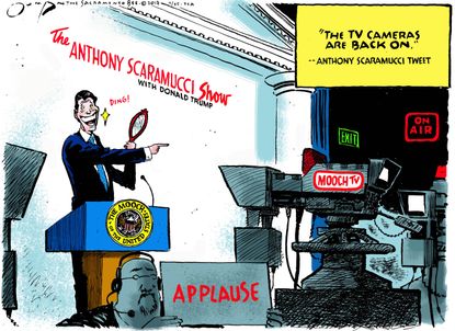 Political cartoon U.S. Scaramucci tweets reality TV