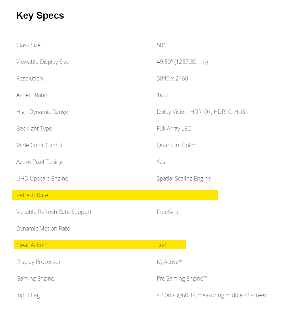 Vizio MQ7 specifications missing refresh rate