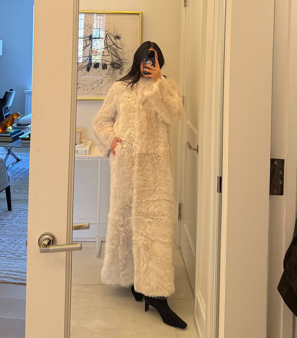 @nicoleakhtarzad white shearling long coat