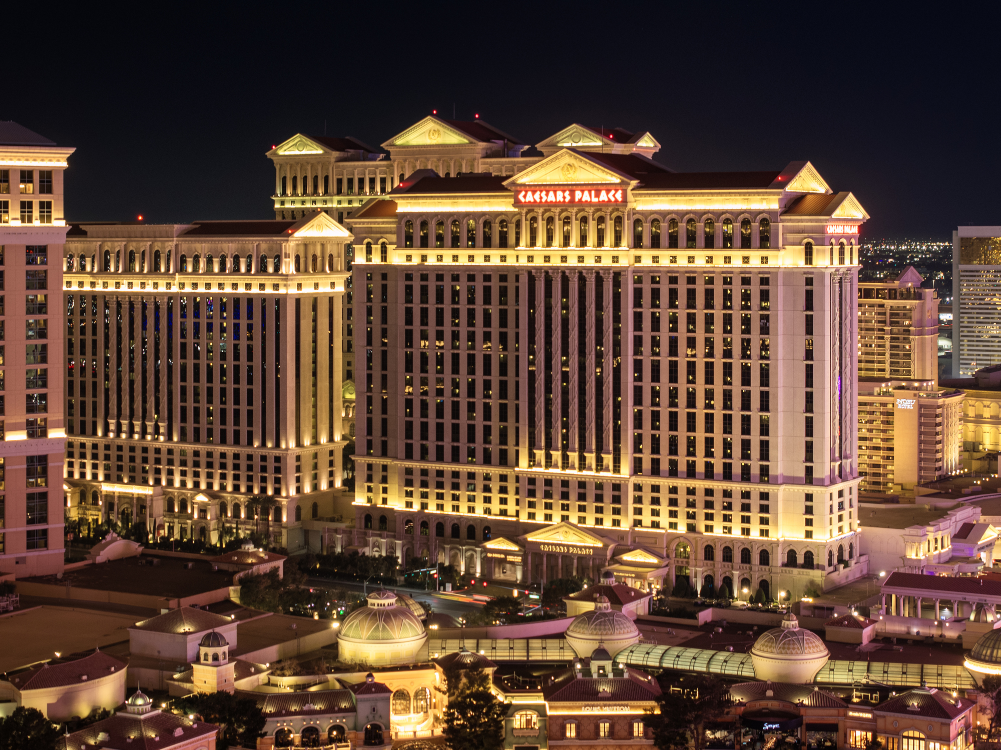 Drone shot of Caesars Palace at the Las Vegas Strip