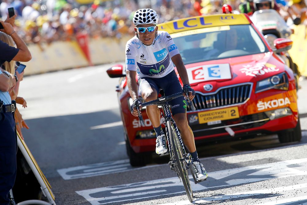 Nairo Quintana rides to the finish of stage 10.
