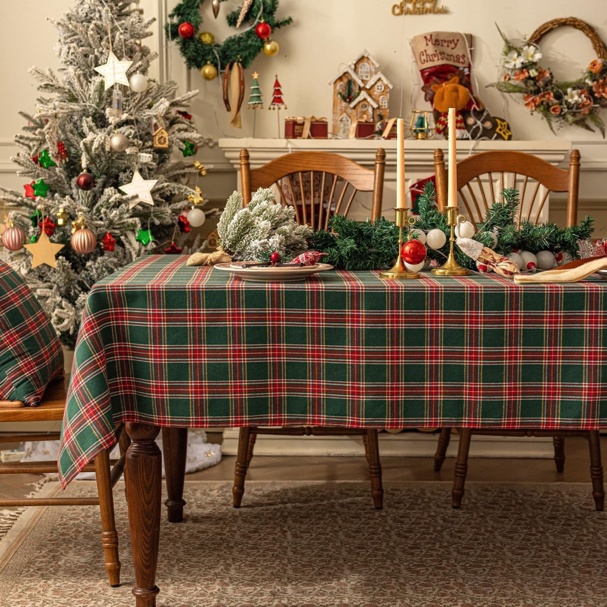 Softalker Christmas Checkered Tablecloth Rectangle
