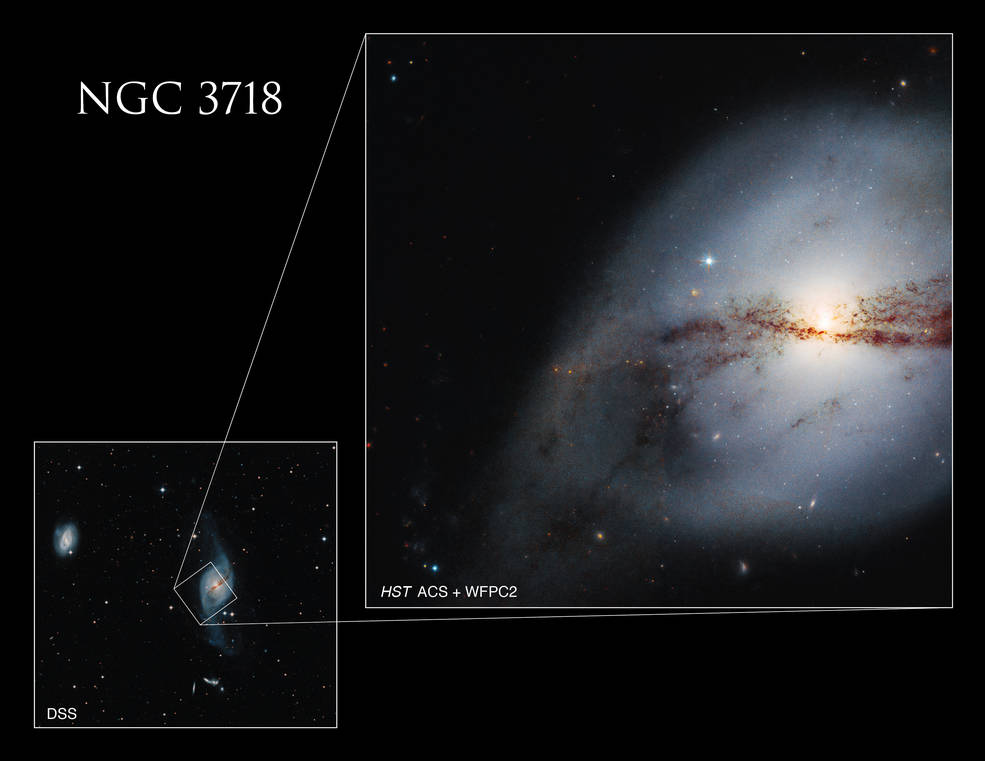 El Telescopio Espacial Hubble capta imágenes de una galaxia retorcida formada por un gran vecino