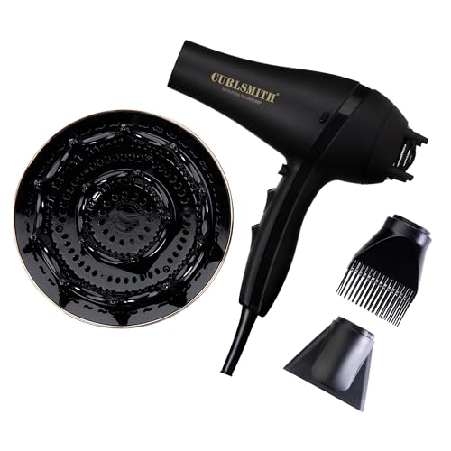 Curlsmith Defrizzion Hair Dryer - for Curly Hair W/extra Large 8" Diffuser for Fast Drying, 2 Speeds, 3 Heat Settings, Sustained Cool Setting With Minimal Heat Impact