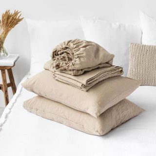 Natural Linen Sheet Set on a bed.