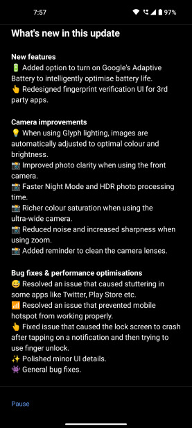 Nothing phone (1) firmware update 1.1.3 changelog