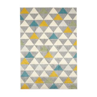 rug with geometric pattern and colourful designed