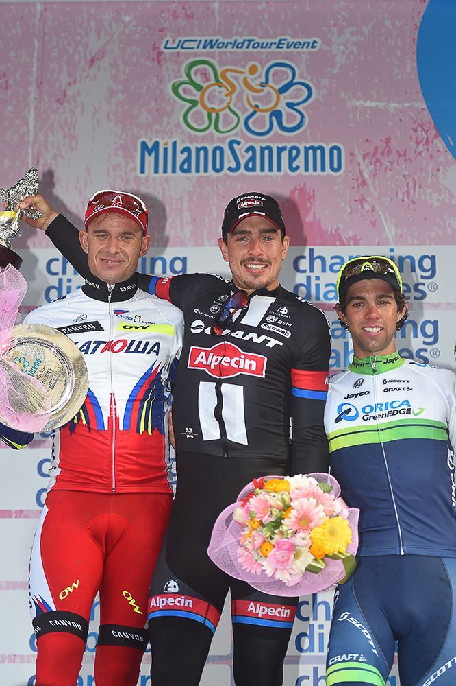 The Podium: Kristoff (from left), Degenkolb and Matthews.