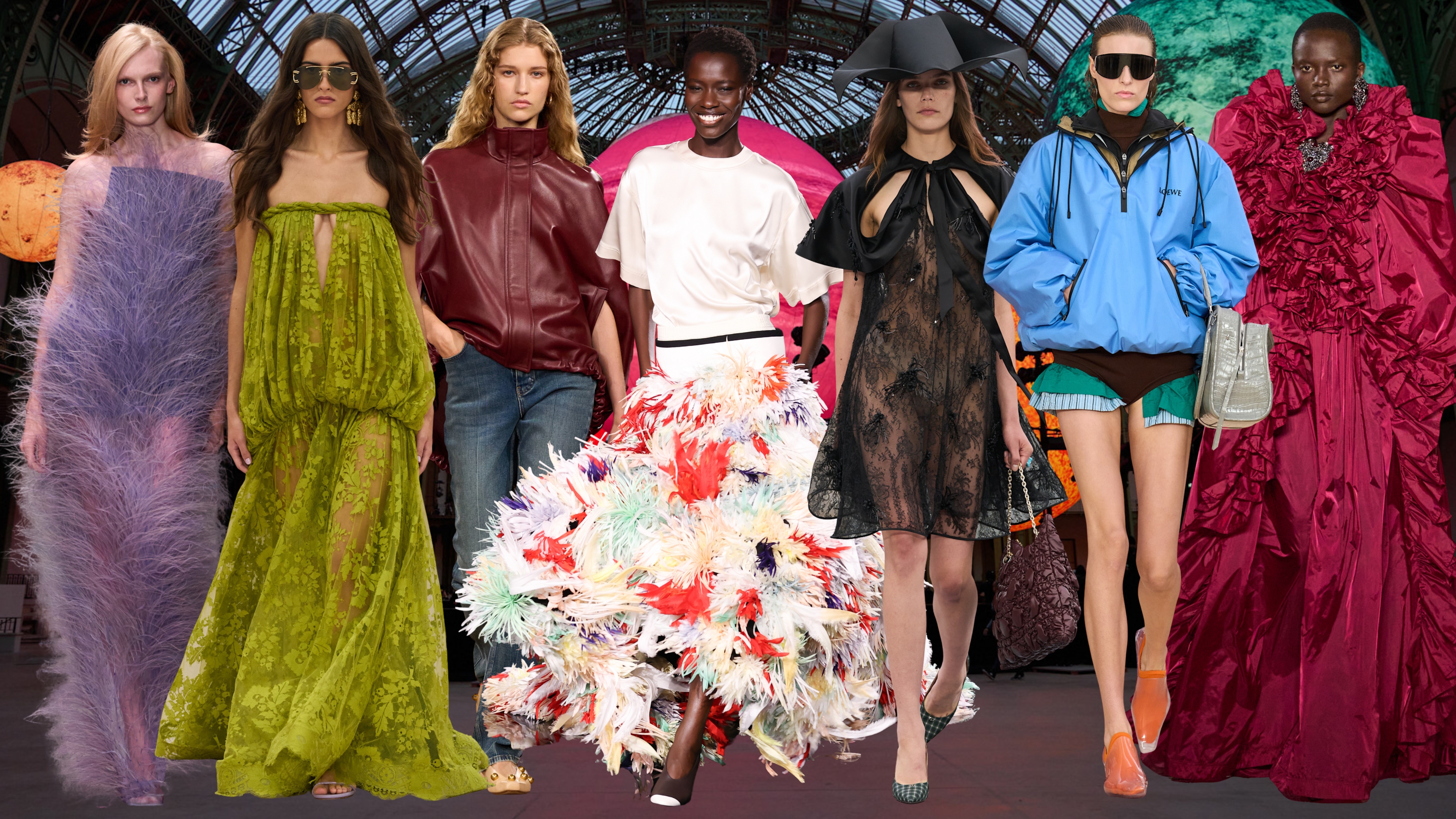 Collage of models at Paris Fashion Week.