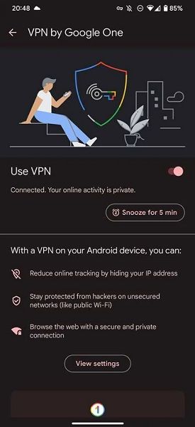 Information as to how Google One's VPN service works to protect user data.