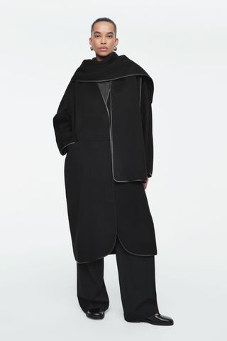 Cos Leather-Trimmed Scarf Coat