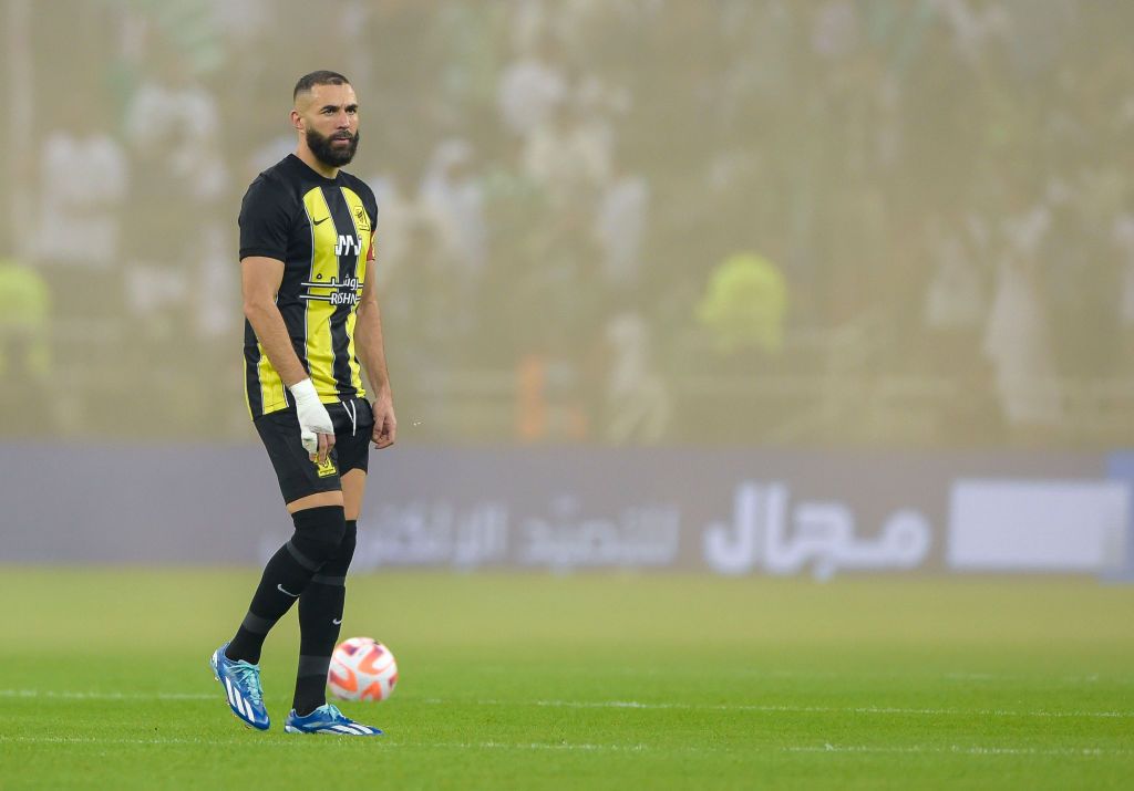 Karim Benzema of Al-Ittihad looking dejected during the Saudi Pro League match between Al-Ittihad and Al-Ahli at King Abdullah Sports City on October 6, 2023 in Jeddah, Saudi Arabia. (Photo by Khalid Alhaj/MB Media/Getty Images)