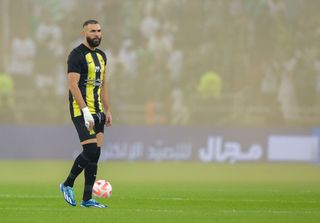 Arsenal target Karim Benzema looking dejected during the Saudi Pro League match between Al-Ittihad and Al-Ahli at King Abdullah Sports City on October 6, 2023 in Jeddah, Saudi Arabia. (Photo by Khalid Alhaj/MB Media/Getty Images)