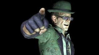 The Riddler taunts Batman in a game over screen