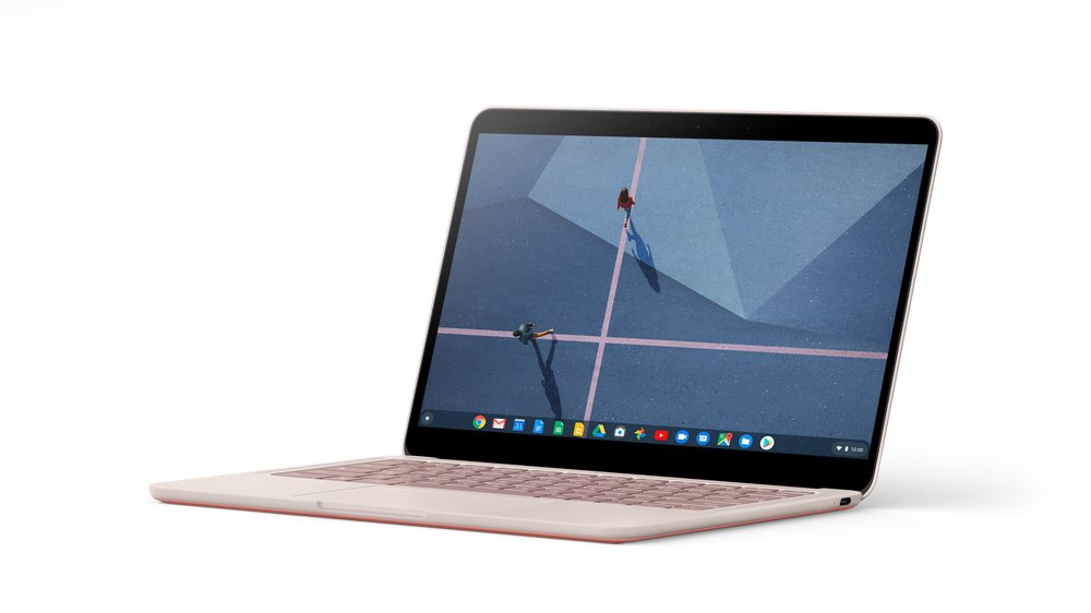 Pixelbook Go with the screen open showing the Chrome OS desktop