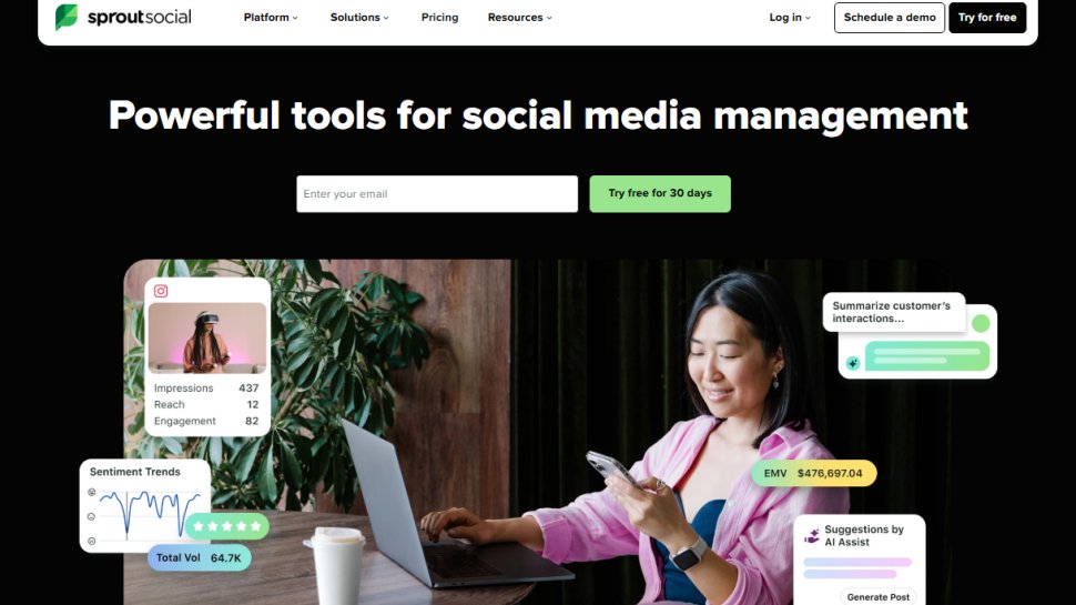 Website screenshot of Sprout Social (February, 2026)