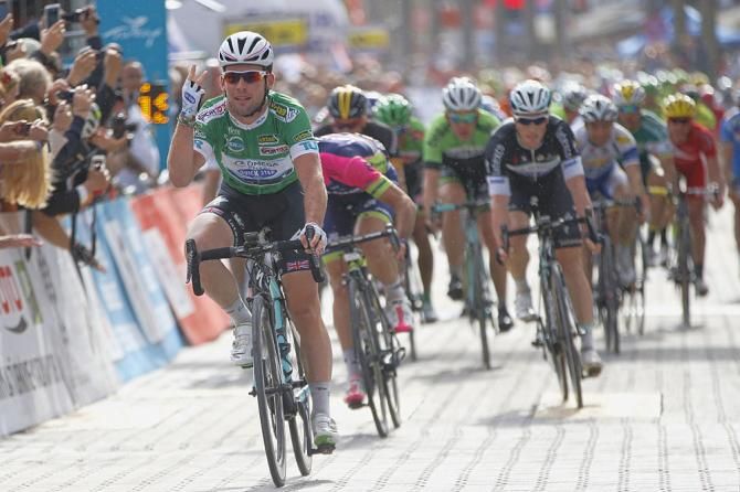 Mark Cavendish (Omega Pharma Quick Step) sprints to victory in stage 4 of the Tour of Turkey