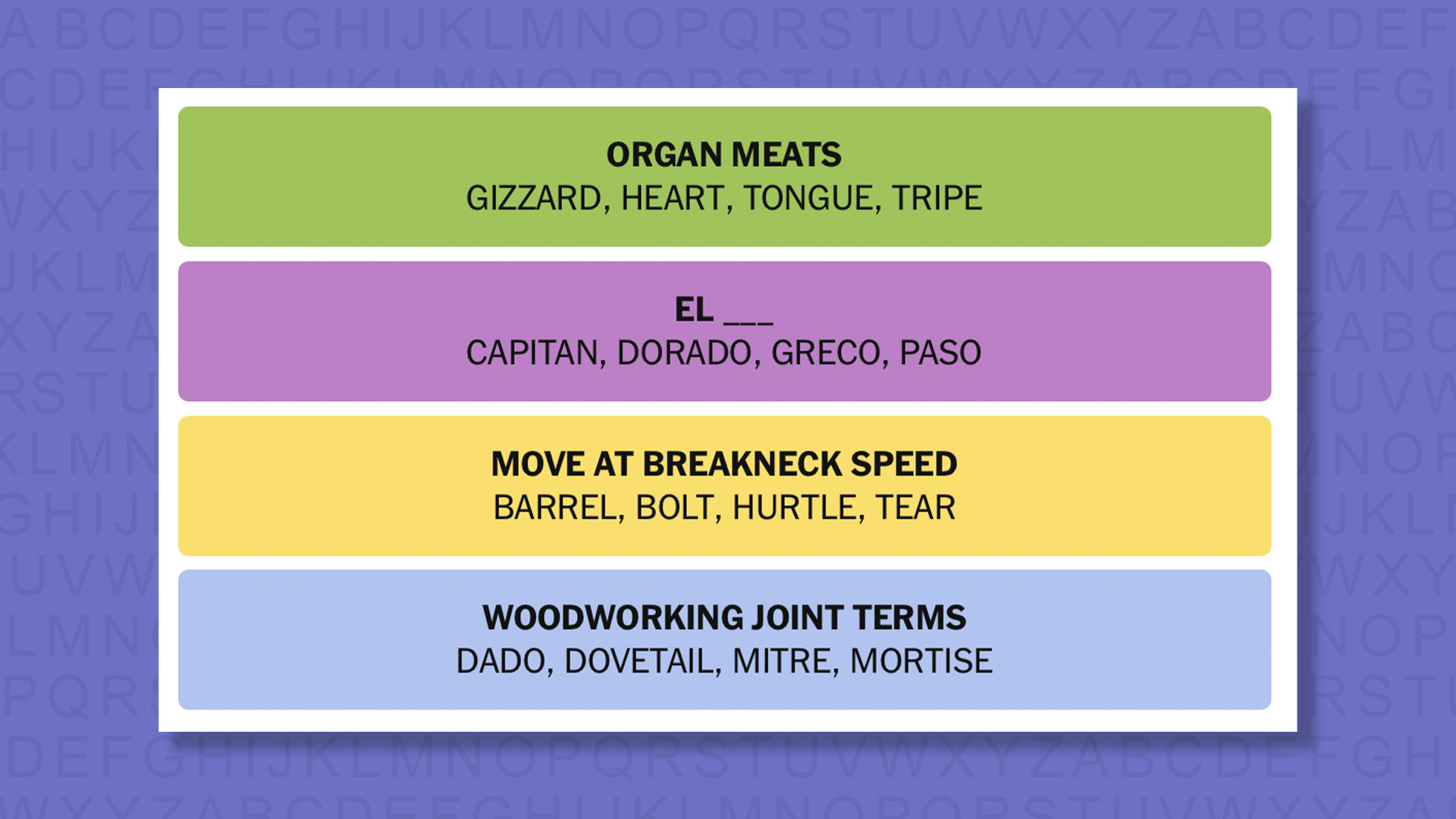 NYT Connections answers for game 910 on a purple background
