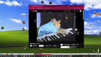 Screenshot of Desktop Survivors 90, showing someone's Windows desktop with a YouTube tab open of a cat playing the keyboard.